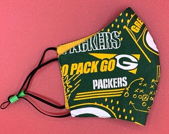 Green Bay Packers Face Mask, Packers Facemask, Adjustable FaceMask, NFL Face Mask, Sports, Cotton, Washable, Reusable, Made in USA