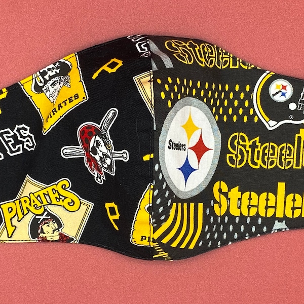 Pittsburgh Steelers Face Mask, Pittsburgh Pirates Mask, Steelers and Pirates, Two In One Design, Football and Baseball Mask for Pittsburgh