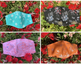 Silk Face Mask, Made in USA, Reusable, Washable, Black, Purple, Pink, Blue, Yellow, Orange. Cotton layer. Beautiful gift. Celebrate life.