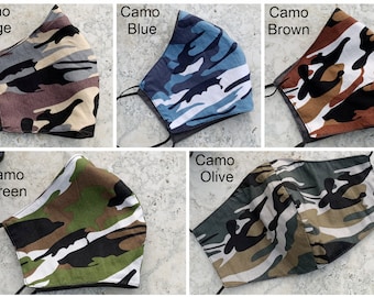 Camouflage, United States Army, Military Face Mask, ABU ACU BDU National Guards Uniform FaceMask Ready to Ship Reversible Cotton Washable