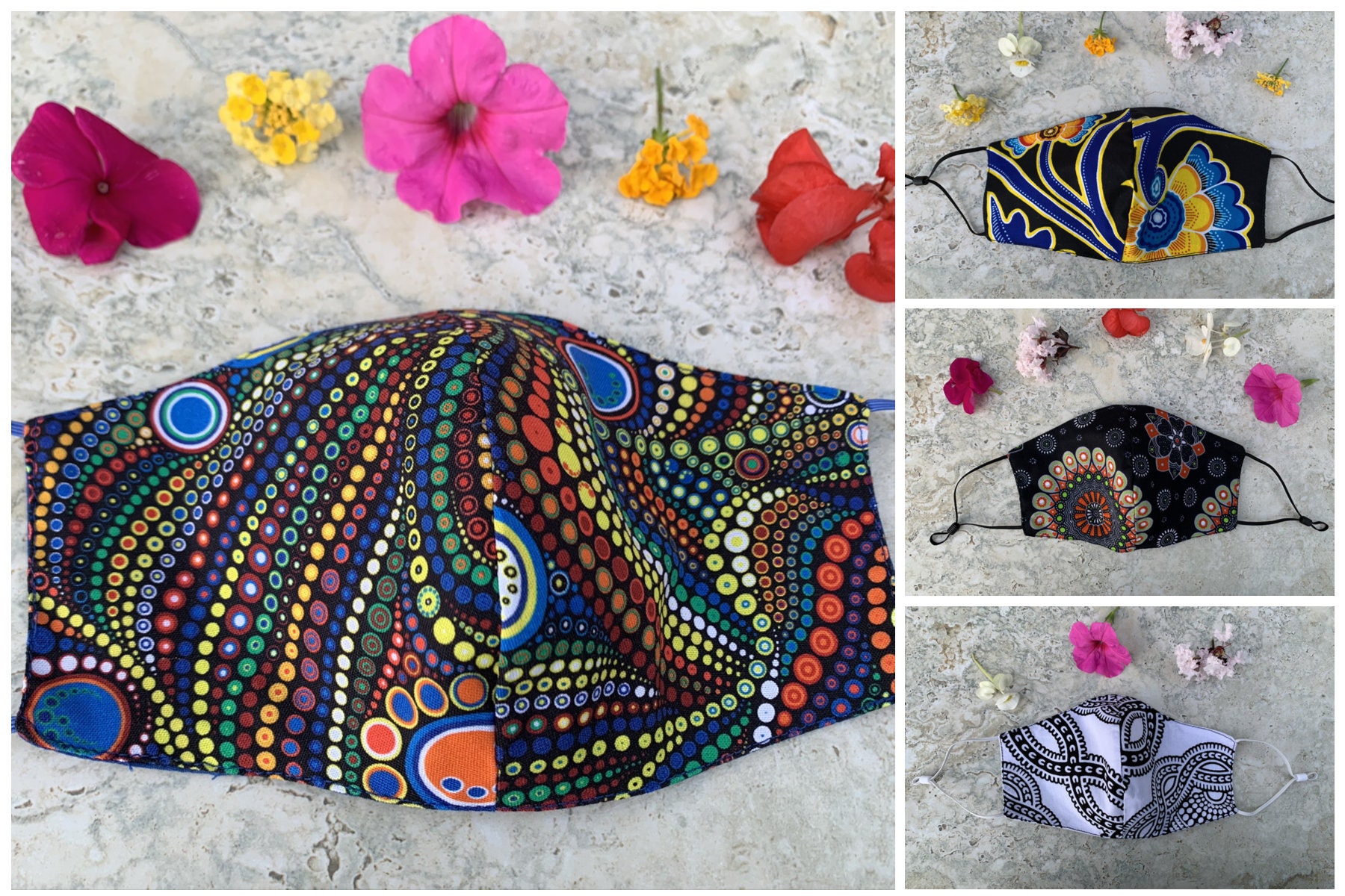 Colorful Rainbow Mask, Fancy Mask, Polka Dots Mask, Premium Mask, Cotton Face Mask, Made in USA, Designer Mask, Formal Mask, Women's Mask