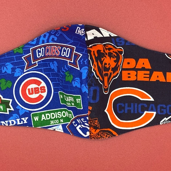 Chicago Bears Face Mask, Cubs Face Mask, Bears and Cubs FaceMask, Chicago Bears, Chicago Cubs, 2 in 1 mask, Men, Child, xxl, women