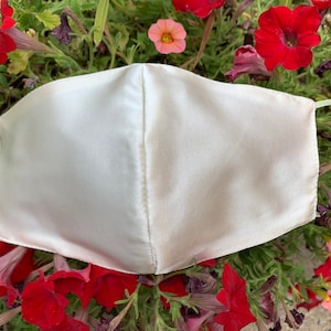 Ivory Satin Mask, White Satin Mask, Bridal Face Mask, Wedding Face Mask, Bridesmaid Mask, Wedding Party Mask, Made in USA, Silk, Chiffon