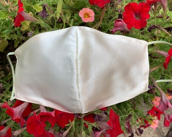 Ivory Satin Mask, White Satin Mask, Bridal Face Mask, Wedding Face Mask, Bridesmaid Mask, Wedding Party Mask, Made in USA, Silk, Chiffon