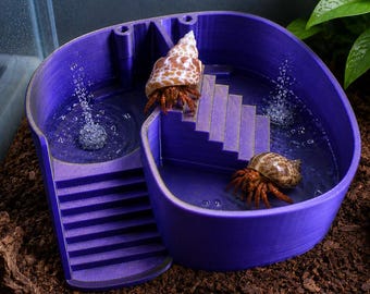 Unique Hermit Crab Swimming Pool. Soaking Bathtub For Hermit Crab. Dual-Zone Pool For Fresh & Salt Water with Built-in Climbing Ramp.
