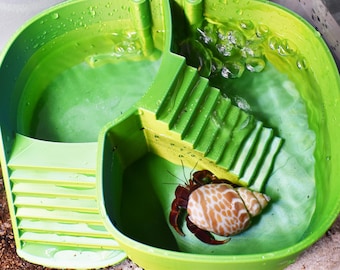 Hermit Crab Bubbler Pool. Gescheiden weken van zoet en zout water met ingebouwde bubbler. Hermit Crab-bad met twee zones. Gemakkelijke klimhelling.
