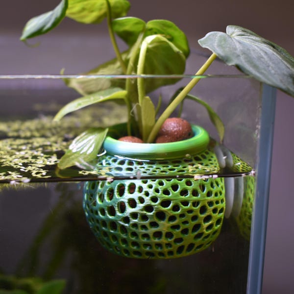 Aquarium Plant Pot Holder with Suction Cup. Lightweight Plant Holder For Aquatic Plants. Promoting Healthy Root Growth. Fish Tank Aesthetic.