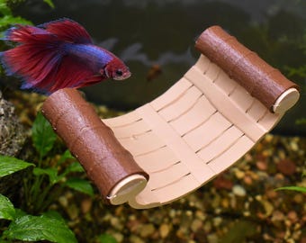Natural Look Floating Betta Fish Hammock, Wood Style Aquarium Decor, Betta Resting Bed, Floating Fish Lounger, Planted Tank Decoration