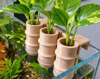 Bamboo Aquarium Pothos Holder. 1 and 3Slot Aquatic Plant Holder. Hang-On Fish Tank Planter for Root Growth. Keep Fish Tank Clean & Organized