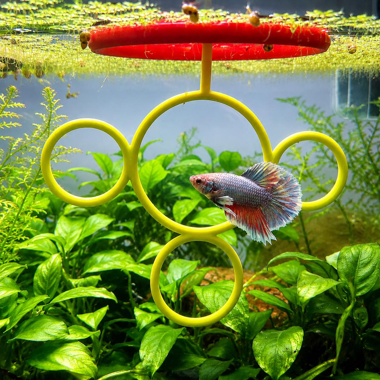 Generico Betta Trainingsring – 2 Stuks Met Zuignappen En Filterballen, Voor Speel- En Trainplezier In Het Aquarium, Ster-, Hart- En Maanvorm
