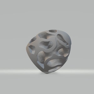 Puede incluir: Un objeto gris impreso en 3D con una estructura compleja, org&aacute;nica, similar a un panal de abejas. El objeto es liso y tiene un acabado mate.