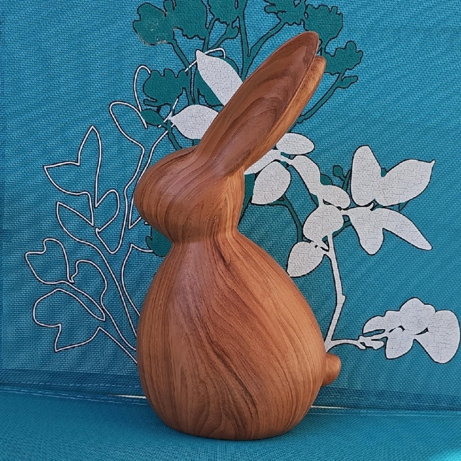 木製風樹脂製 ブラウン ウサギ シロエット 彫刻 装飾 高さ11.5インチ