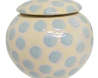 Vintage M. J. King 1988 Studio Pottery Polka Dot Glazed Ceramic Cookie Jar w/Lid