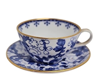Spode Copelands China England Y6141 Blau Floral Mini Teetasse-Untertasse mit Goldrand