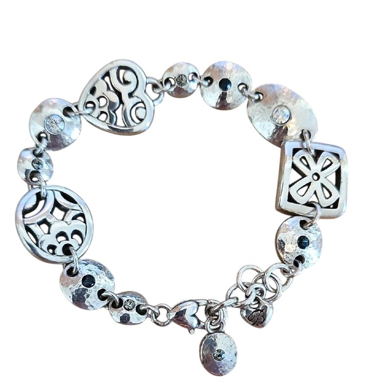 Brighton Silber Ton w / Blau und klare Kristalle Dekorative Link Charm Armband Bild 1