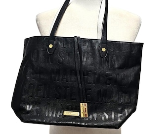 Steve Madden Damen Große Schwarz Weiß w / Gold Akzente Tote Schultertasche 17x11x6
