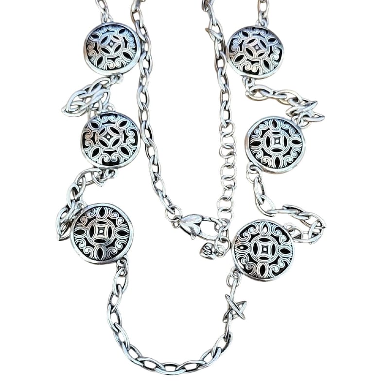 Brighton Serendipity Silverplate Circle Disc Pendant Necklace 40" Women Jewelry image 2