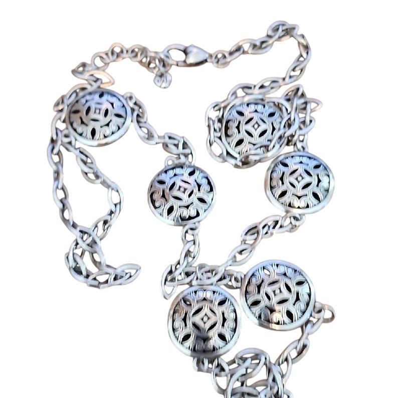 Brighton Serendipity Silverplate Circle Disc Pendant Necklace 40" Women Jewelry image 5