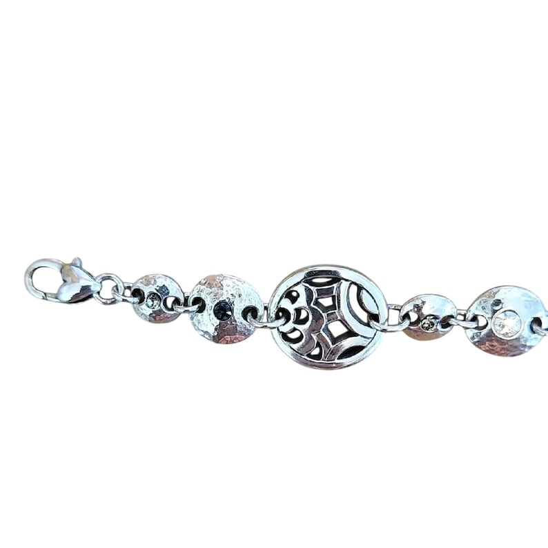 Brighton Silber Ton w / Blau und klare Kristalle Dekorative Link Charm Armband Bild 2