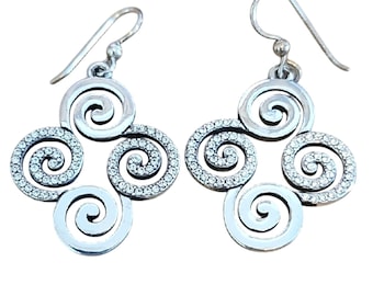 Brighton Celtic Spiral Silverplate Drop Earrings w/Crystal Accents 1.25" Drop