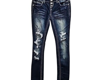 BONGO Vintage Y2k Ultra Low Rise Thick Stitch Studded Skinny Jean Junior Size  3