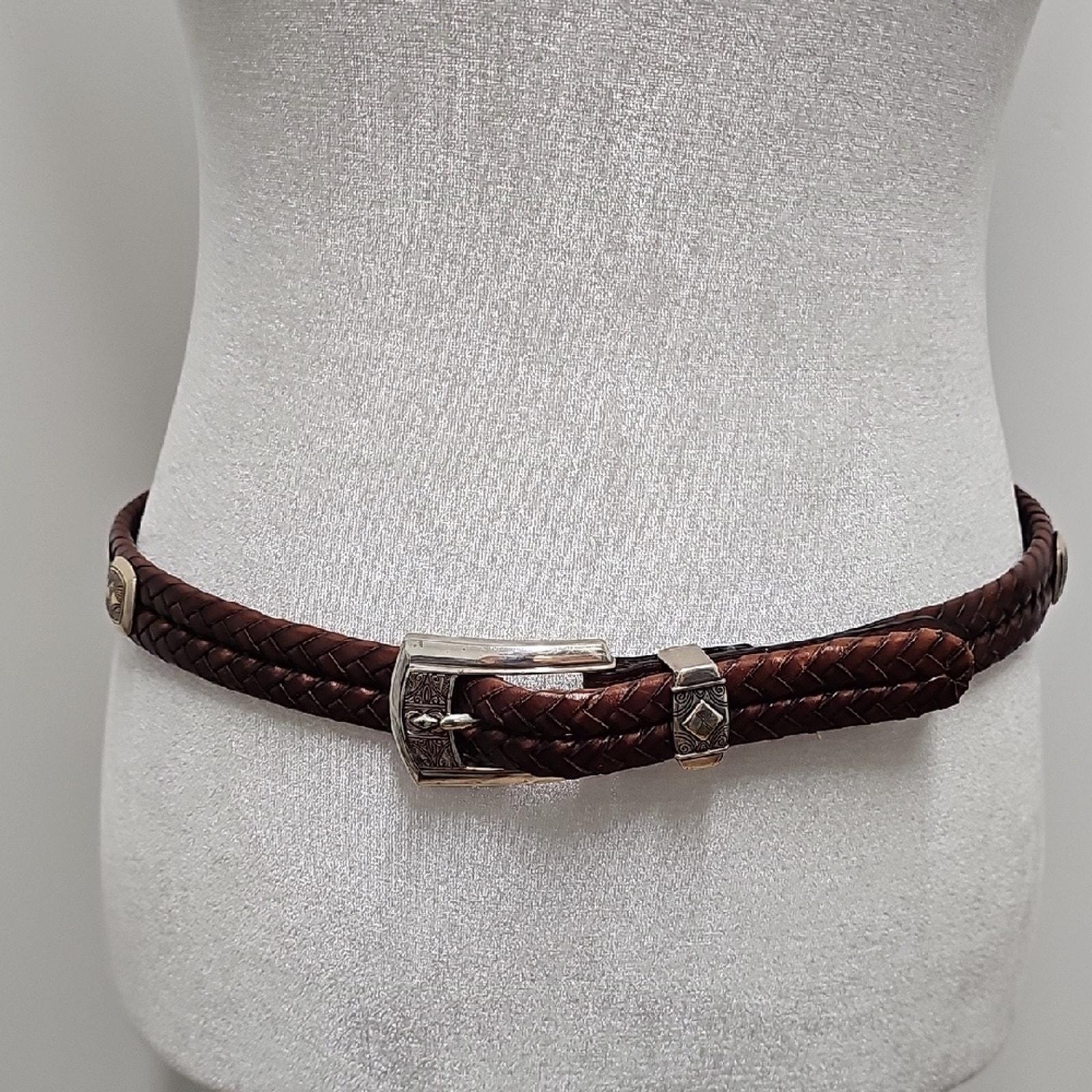 Brighton Double Braided Brown Leather Belt W/silver Accents  display picture 1