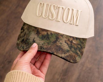 Camo Hat Custom Two Tone Camo Hat Embroidered Hat Vintage Trucker Custom Hat Western Snapback Hat Unisex, Camouflage Natural Hat for Trip