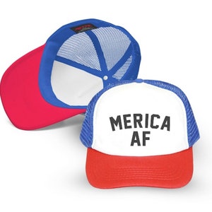 Gorra de camionero de verano Merica AF, gorra del Día de los Caídos, divertida gorra de camionero del 4 de julio para playa, gorra americana, gorra snapback de EE. UU., roja, blanca y azul