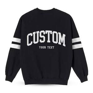 Felpa personalizzata a righe universitarie: pullover oversize personalizzato, felpa universitaria per il giorno della partita, girocollo personalizzato della squadra con manica a righe