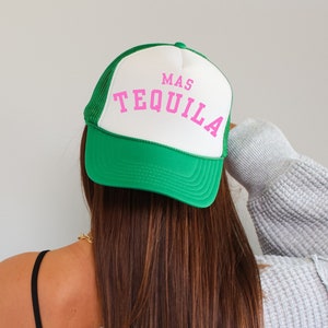 Tequila Hat Mas Tequila Trucker Hat for Mexico Trip Gift For Tequila Lover Foam Trucker Hat for Summer Girl Trip Outfit Cinco De Mayo Hat