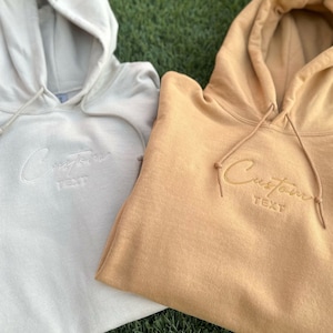 Embroidered Hoodie Custom Monochrome Embroidered Sweatshirt Simple Custom Embroidered Sweatshirt, Custom Name Matching Hoodie Unisex Sweater
