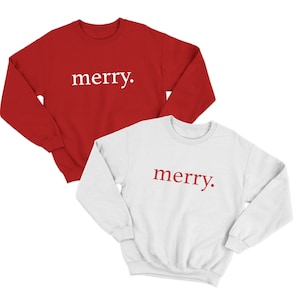 Merry Sweatshirt Minimalist Merry Crewneck Simple Merry Sweatshirt Red Crewneck Christmas Sweater Cute Oversized Merry Festive Sweatshirt image 1