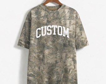 Camo Shirt Custom Camo Oversized T Shirt, Custom Camo Graphic Tee, Camouflage Shirt Personalized Unisex Streetwear Top for Guy or Girl Camo
