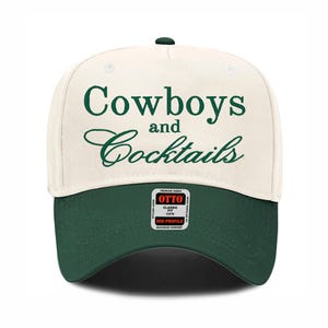 Cowboy Two Tone Hat Green Cowboys and Cocktails Western Embroidered Trucker Hat for Concert Cowboy Hat Two Tone Snapback Western Cowgirl Hat