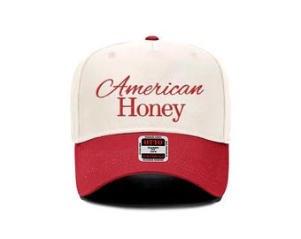 Red Two Tone Hat American Honey Trucker Hat Red Embroidered Western Snapback Hat for 4th of July  Patriotic Five Panel Two Tone Trucker Hat