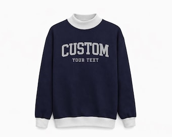 Mockneck Two Tone Crewneck Sweater | Custom Printed Mockneck for Sorority| Retro Collegiate Print | Game Day Outfit | Bulk Order Mockneck