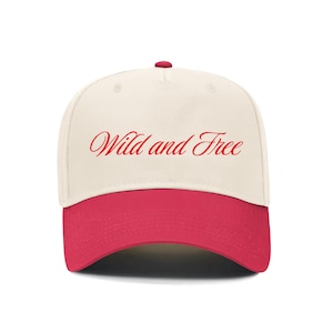 Wild and Free Trucker Hat Red  Red Two Tone Hat Embroidered Western Snapback Hat for 4th of July  Patriotic Five Panel Two Tone Trucker Hat