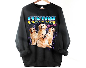 Hondenfoto aangepast sweatshirt vintage jaren 90 bootleg fotoshirt retro hond fotocollage sweatshirt huisdier shirt aangepaste jaren 90 afbeelding ronde hals