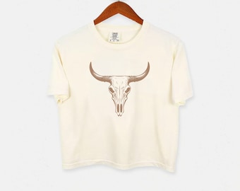 Kuh Schädel Crop Top: Western Cowgirl Comfort Colors Tee