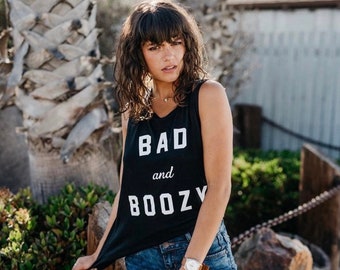 Bad and Boozy Tank Top, Funny Muscle Tee, Cute workout shirt, day drinking tank top, boozy shirt, Cute muscle tee, Day  Drinking Shirt