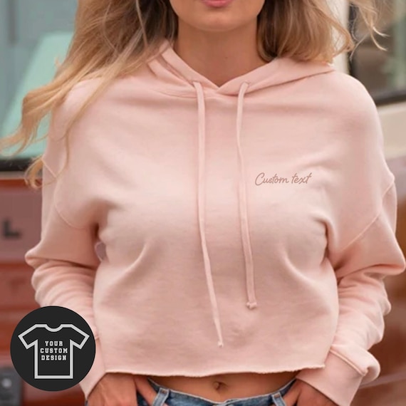 FRONT Embroidered Cropped Sweatshirt Custom Hoodie Custom Embroidered Hoodie Bride Embroidered Monogram Name Crop Top Custom Logo Hoodie
