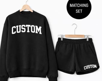Custom Short Set Printed Lounge Set, Custom Matching Set for Bachelorette Party Matching Short Set for Team Lounge Set with Crewneck
