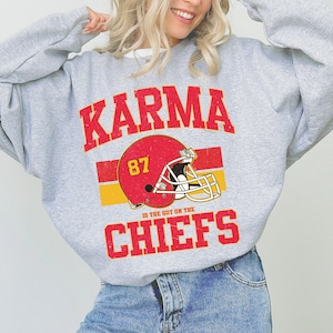 Karma is the Guy Sweatshirt Taylor and Travis Crewneck Go Taylor’s Boyfriend Sweatshirt  Football Era Shirt Taylor Football Sweatshirt