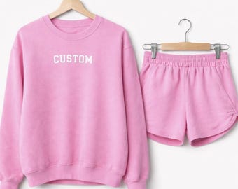 Custom Matching Short Set Embroidered Lounge Set, Custom Matching Set Girl Trip, Wedding Party Matching Lounge Set for Team, CheerTeam Set