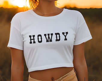 Howdy crop top western crop tee country muziek vintage shirt cowgirl crop top voor festival cowboy crop rodeo shirt voor country concert tee