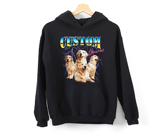 Dog Picture Custom Hoodie Vintage 90s Bootleg Picture Sweatshirt Retro Dog Photo Collage Hoodie Pet Shirt Custom 90s Retro Graphic Hoodie