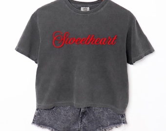 Sweetheart Crop Top Shirt for Valentine's Day, Sweetheart Shirt, Crop Shirt for Galentine's Day, Valentine's Day Outfit for Her