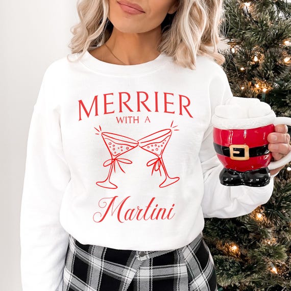Marni, Merrier with a Marni Christmas Sweatshirt: Holiday Cocktail Party Sweater, Martini Christmas Sweatshirt, Festive Merrier Martini Crewneck