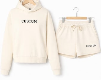 Hoodie Short Set Custom Embroidered Set for Team, Matching Set for Sorority Matching Short Set Team Short Set Custom Logo Lounge Set for Her