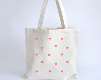 Pink Heart Tote Bag Pink Heart Coquette Tote Bag Eco Conscious Reusable Tote Bag Pink Heart Canvas Tote Bag Gift for Girl or Teen Cute Gift